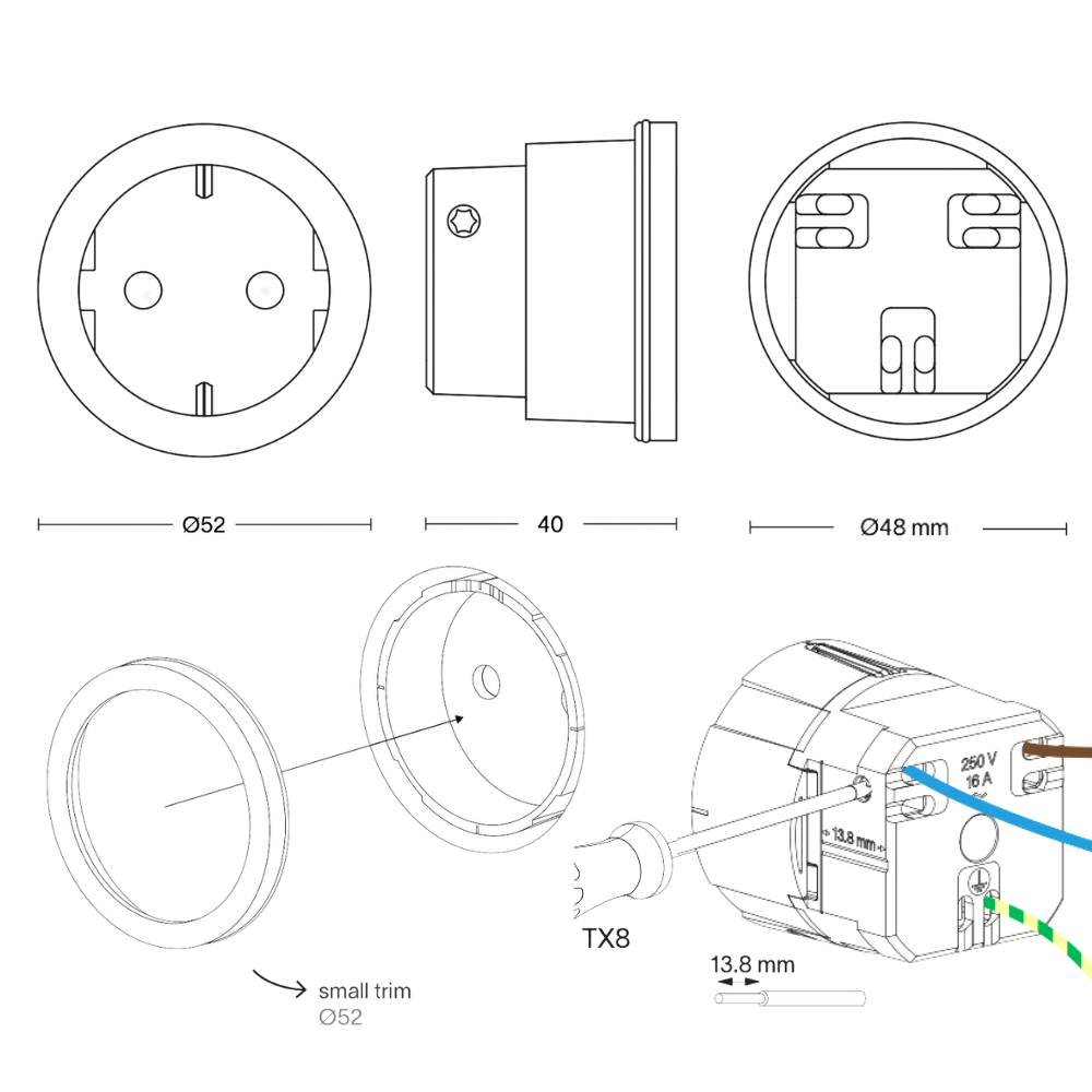 Rond 2.0 Socket F - small trim - white cup